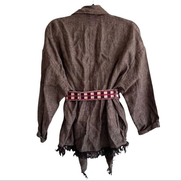 ZARA Boho Linen Wrap Cardigan Blazer Jacket Brown XS/S - Picture 8 of 14